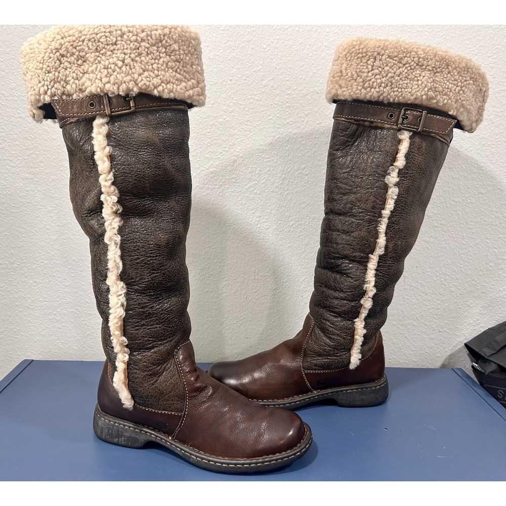 Born Women's Size 8 Oakdale Knee High Tall Brown Leather Shearling Boots